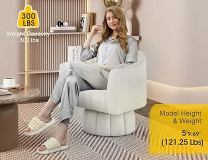 Dewhut Swivel Accent Chair, Barrel Accent Chair, Teddy, Cream | Teddy Upholstered Round Arm Chair with 360° Swivel Base, Mid Century Modern Living Room Chair, Easy Setup - color: Cream