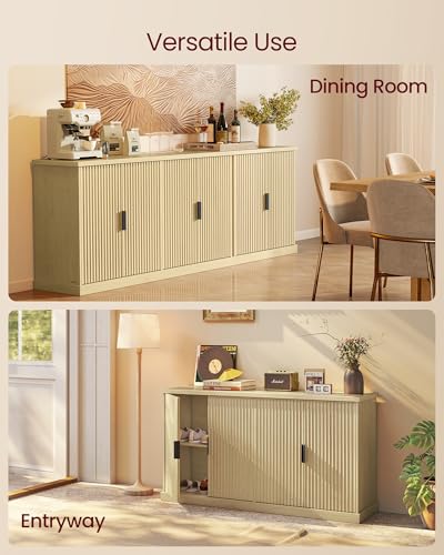VASAGLE MAXE Collection - Buffet Cabinet, Fluted Console Cabinet, Sideboard with Adjustable Shelves, Mid Century Modern Buffet Table, 15.8 x 58.3 x 31.5 Inches, Oak Beige UBBK382Y01S - color: Oak Beige, size: 58.3"W, style: 1 Pack