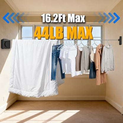 Retractable Clothesline, Non-Sagging Wall Mounted Laundry Line, Space-Saving Stainless Steel Clothes Line, Heavy Duty Drying Rack 15.6 Ft for Apartment, Dorms, RV & Travel (Black) - color: Black