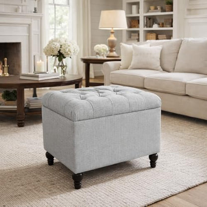 Spatial Order 24" Button Tufted Storage Ottoman - Pewter Gray - color: Light Linen Gray