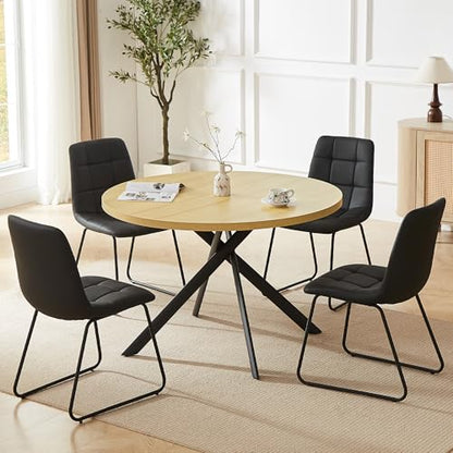 HIPIHOM 45.3 Inch Round Dining Table Set for 4, Mid Century Modern Small Coffee Set for Dining Room Kitchen Apartment (Cream Table + 4 U-Shaped Black Chairs) - color: Cream Table+4 U-shaped Black Chairs