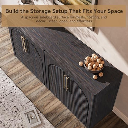 Sideboard Buffet Cabinet with Storage,Credenza with Fluted Doors - color: Dark Walnut-fluted Doors