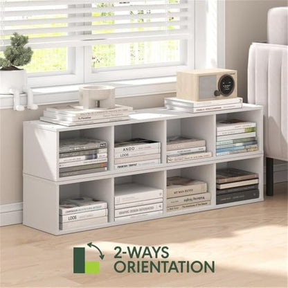 Pemberly Row 4-Tier Slim Narrow Bookcase, 41.6 in Tall Engineered Wood, White Finish, Contemporary Style, Compact Storage Shelves for Books, Living Room, Bedroom, Dorm or Home Office