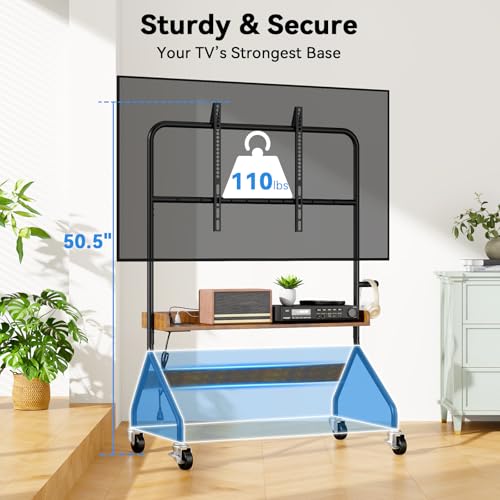 Rolling TV Stand with Power Outlet for 32-75 Inch TV - V1 | Mobile TV Cart, Load Bearing 110Lbs TV, Easel Portable TV Stand on Wheels with Shelf for Bedroom, Corner, Living Room
