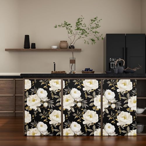 Vintage Dark White Floral Peel and Stick Wallpaper 17.5"x393" | Self Adhesive/Removable/Waterproof/Thick Vinyl Contact Paper for Bathroom Bedroom Shelf Cabinet Drawer,Prepasted,Easy Peel - color: Black,White, size: 393" x 17.5"