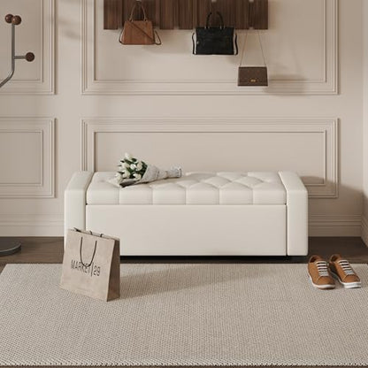 Ottoman with Storage Bench,Large Storage Ottoman Entryway Benches Ottoman Bench with Cushion and Safety Hinge - color: Beige