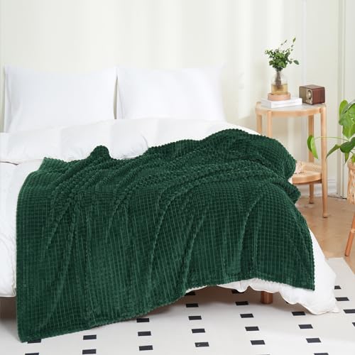 Puncuntex Fleece Blanket Dark Green 108"×90" with Square Grid Design | Super Soft Plush Cozy Flannel Throw Blanket Luxury for Couch Sofa Chair - color: Dark Green, size: 108"×90"