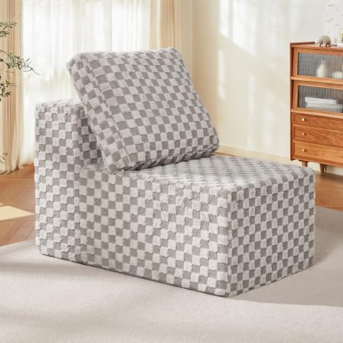 Hobestluk 1 Seat Large Sofa with L Shape Memory Foam Cloud Couch Sofa | PLUSH GREY,Single,Cozy Fabric,No Assembly,Cloud Chair,With Pillows,For Livingroom Bedroom,Free Combination - color: Light Grey, size: Single