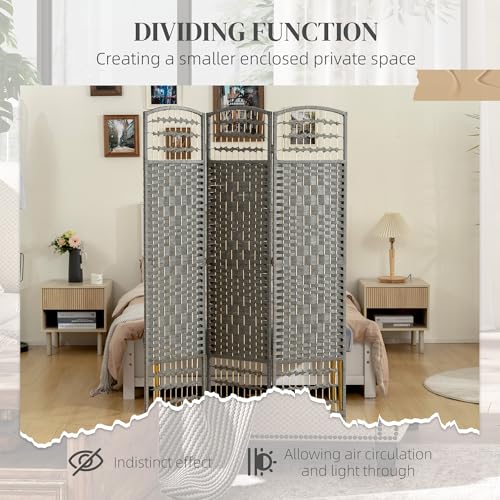 HOMCOM 3 Panel Room Divider, Folding Privacy Screen, 5.6', Dark Gray | Room Separator, Wave Fiber Freestanding Partition Wall Divider - color: Dark Gray, size: 3 Panel