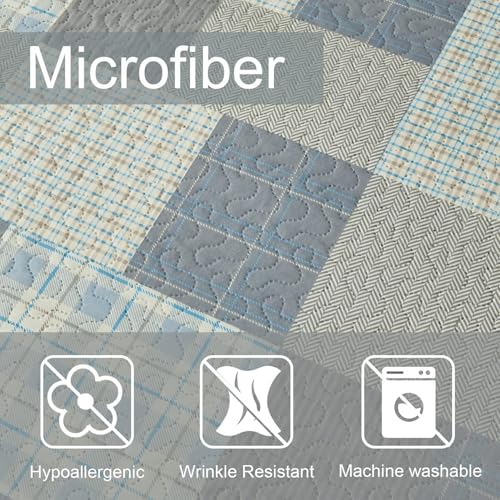 Ycosy Quilt Set Twin Size Bedspread Coverlet Plaid Patchwork Bedding Modern Mens Quilts Soft Lightweight Quilt Yellow Grey Plaid Coverlet Reversible Quilt Bedspread Home Bedding Collection - color: Soot Yellow, size: Twin
