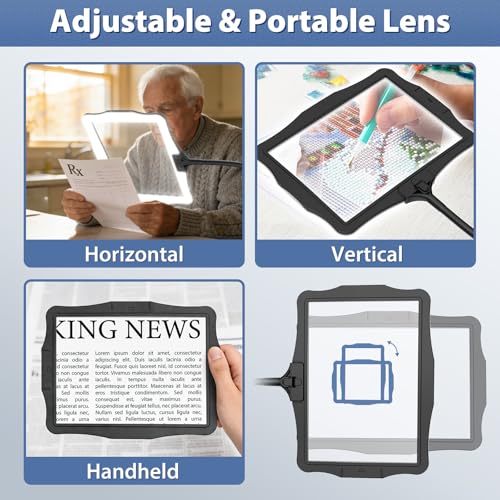 Magnifying Glass w/Light for Seniors Elderly Reading Full Page Diamond Painting, Magnifier w/Dimmable LED Desktop Lamp, Hands Free Magnifier for Crafts Arts Sewing Close Work