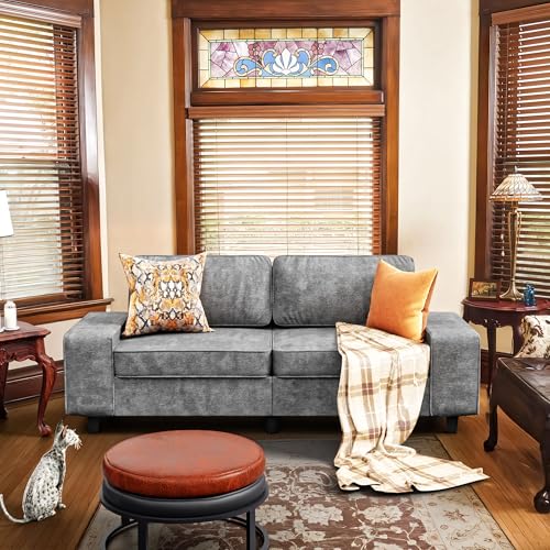 84" Chenille Loveseat Couch, 3 Seater Retro Sofa with 4 Side Pockets, Removable and Washable Cushions, Mid Century Modern, Living Room, Bedroom, Apartment (Light Grey) - color: Light Grey Chenille, size: 84 "
