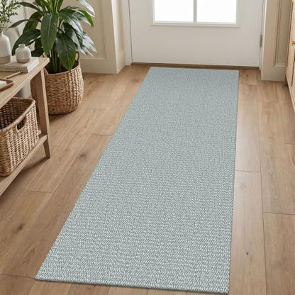 Washable Runner Rug, Non Slip Entry Runner, 2x5 Ft, Turquoise/Gray | Washable Braided Runner Carpet, Non Slip Rubber Dot Backed, For Hallway, Kitchen, Entryway, Bedroom, Laundry Room, Foyer - color: Turquoise/Gray, size: 2' x 5' (Rectangular)