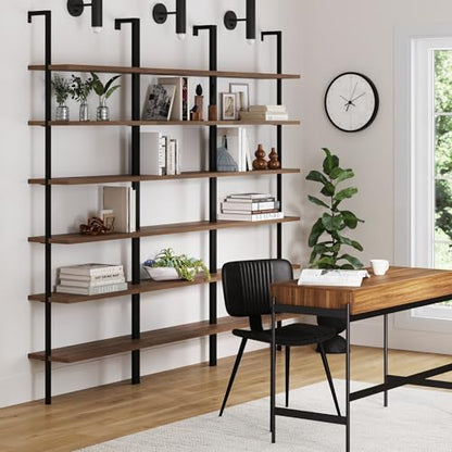 Nathan James Theo 6-Shelf Tall Bookcase, Wall Mount Bookshelf with Reclaimed Oak Wood and Industrial Metal Frame, Reclaimed Oak/Matte Black, Set of 3 - color: Oak/Matte Black, size: Set of 3