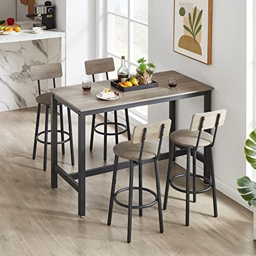 Spaco Bar Table and Chairs Set for 4, 5-Piece Kitchen Dining Table and 4 PU Upholstered Stools with Backrest, Counter Height Dining Table Set for Kitchen Restaurant Small Space - color: Grey, size: 5 Piece-1 Rectangular Table and 4 Round Stools