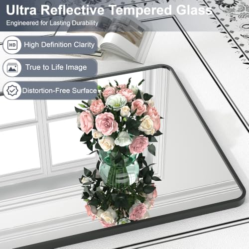 Krymnar 36"x24" Bathroom Vanity Mirror Over Sink, Black Rectangular Aluminum Frame with Rounded Corner(Small-Radius), HD Shatterproof Glass & Rust-Proof Wall Mirror for Bedroom, Living Room, Entryway - size: 36"L x 24"W