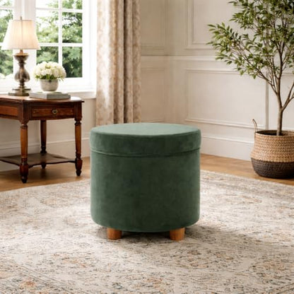 HomePop 19" Round Storage Ottoman - Loden Green Velvet - color: Loden Green