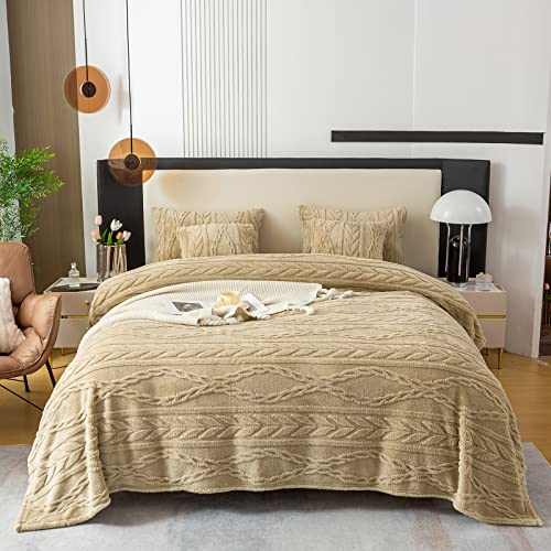 YUSOKI Sherpa Fleece Twin XL Size Blanket, Tan, 65"x90" | 3D Stylish Design,320GSM, Non-Shedding, Lightweight for All Season Use, stays fluffy after repeated washes, Perfect Gifts - color: Tan-(without Pillows), size: Twin XL (65" x 90")
