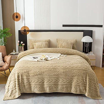 YUSOKI Sherpa Fleece Twin XL Size Blanket, Tan, 65"x90" | 3D Stylish Design,320GSM, Non-Shedding, Lightweight for All Season Use, stays fluffy after repeated washes, Perfect Gifts - color: Tan-(without Pillows), size: Twin XL (65" x 90")