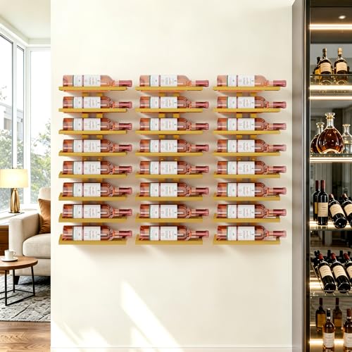 Hoctieon 3-Set 8 Tier Wall Mount Wine Rack (24 Tiers), Wall Racks for Wine Bottles Display and Storage, Hanging Bottle Organizer for Living Room, Kitchen, Wine Cellar, Bar, Yellow - color: Yellow, size: 3 Pack (24 Bottles)