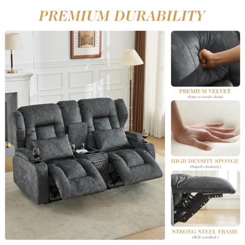 Loveseat Recliner Sofa,RV Wall Hugger Recliners with Console,Reclining Loveseat Sofa Recliner with Cup Holders/Lumbar Pillows for Small Spaces,RV Furniture (Gray,66" 2-Seater) - color: Grey, size: 66" 2-Seater
