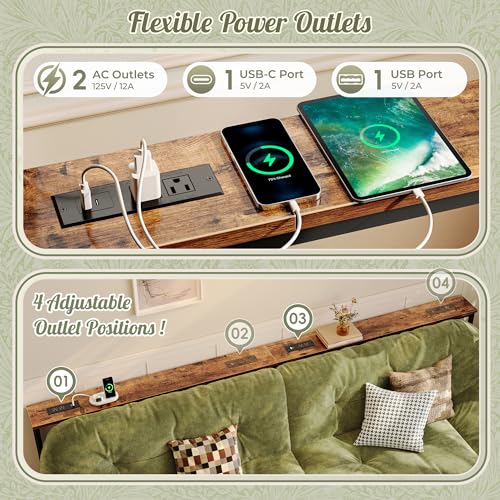 Huuger 110.2 Inch Sofa Table with Power Outlets, 23.9’’-34.4’’ Height Adjustable Range, Behind Couch Table with USB-C Ports, Sofa Tables Narrow Long, Skinny Console Table, Small Spaces, Rustic Brown - color: Rustic Brown, size: 110.2''W x 23.9''-34.4''H