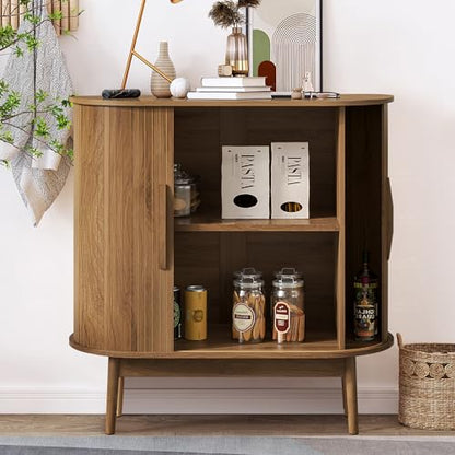 Small Sideboard Buffet Cabinet with Storage & Sliding Doors, 31" (Walnut) | Adjustable Shelf, Coffee Bar Cabinet, Modern Buffet Table, for Kitchen, Dining Room, Living Room, Oval, Wooden Legs - color: Walnut