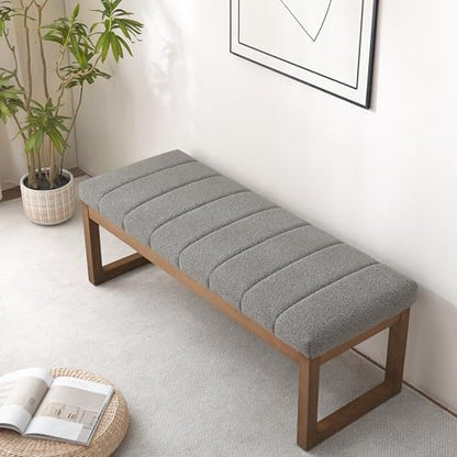 Zihanhome 52.7" Bedroom Bench for End of Bed, Modern Upholstered Teddy Fabric Entryway Bench & Dining Bench, Footrest Stool Bench with Solid Wood Frame for Bedroom, Living Room (Light Grey) - color: Light Grey