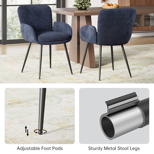 VKNOW Modern Upholstered Dining Chairs Set of 2 with Armrest, Navy | Armed Dining Room Chairs with Metal Legs, Kitchen Chairs for Restaurant Kitchen Living Room - color: Navy Blue, size: Set of 2