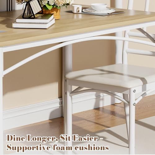 5-Piece Dining Table Set with 4 Chairs & Adjustable Feet, Upholstered Seats Kitchen Table and Chairs Set of 4, Space-Saving Design for Small Apartments and Dining Rooms, White - color: White, size: 5-piece