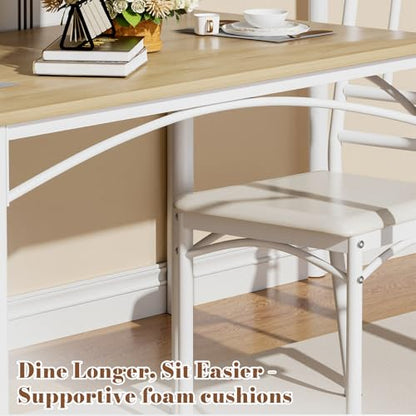 5-Piece Dining Table Set with 4 Chairs & Adjustable Feet, Upholstered Seats Kitchen Table and Chairs Set of 4, Space-Saving Design for Small Apartments and Dining Rooms, White - color: White, size: 5-piece