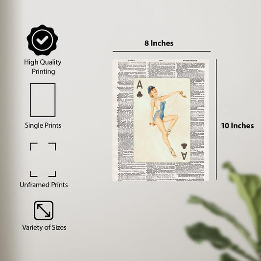 ALPINE INK CO. Vintage Pin Up Poster - Retro Playing Card Style Wall Art - Classic Illustrated Woman Artwork with Elegant Pose for Bedroom - 8x10 Unframed Print - color: Style-09, size: 8"L x 10"W
