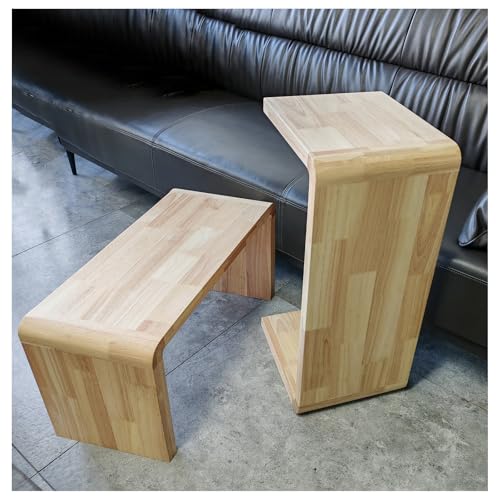 C-Shaped Side Table, H27.2in Solid Wood End Table for Couch | Space-Saving Wooden C-Shaped Snack Table, Nightstand & Laptop Desk for Living Room, Bedroom, Office or Balcony - color: Wood Large