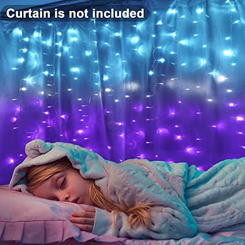 CoziTech Curtain Lights for Bedroom Waterfall Led Light String PurpleTeal Ombre Hanging Fairy Mermaid Lights for Kids Teen Room Decor Window Ocean Sea Kawaii Decor Girls Gift (Turquoise & Purple) - color: Turquoise & Purple with Dimmer Switch