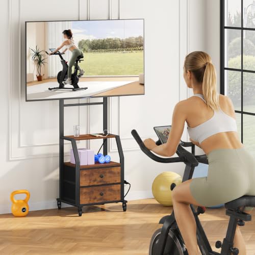 Snughome Rolling TV Stand for 32-55 Inch TVs, Mobile TV Stand with Wheels | With Mount, 2 Fabric Storage Drawers & Power Outlet, Sturdy Steel Frame,Entertainment Center for Bedroom, Living Room