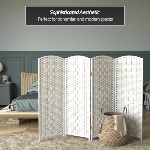 Red Lantern 4 ft. Short Diamond Weave Fiber Folding Screen - White - 4 Panel - color: White, size: 4 Panel