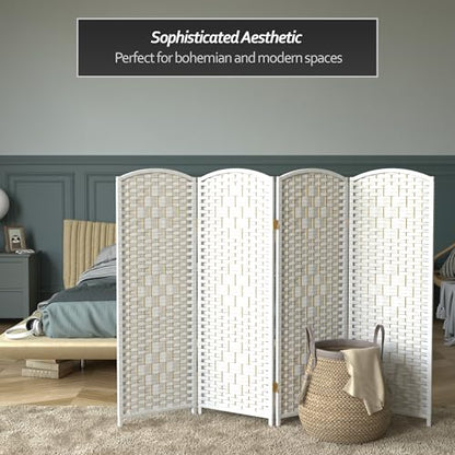 Red Lantern 4 ft. Short Diamond Weave Fiber Folding Screen - White - 4 Panel - color: White, size: 4 Panel