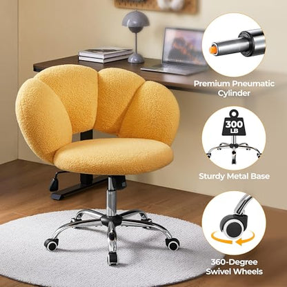 Yaheetech Yellow Petal Boucle Makeup Vanity Desk Chair with Wheels, Swivel | Soft foam-padded boucle fabric fits vanity, bedroom, office or sewing desks; adjustable height, swivel wheels, fast assembly. - color: Yellow