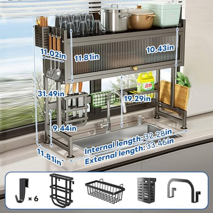 Hdrriozu Over the Sink Dish Drainer Drying Rack 3 Tier with Cover | Rust resistant built to last. Easy install simple tools. Holds all dishes glasses bowls. Space saving over sink tidy kitchen. - color: Matte gray