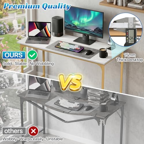 47 inch Computer Desk Modern Writing Desk, Simple Study Table, Industrial Office Desk, Sturdy Laptop Table for Home Office - color: Gold, size: 47 inch