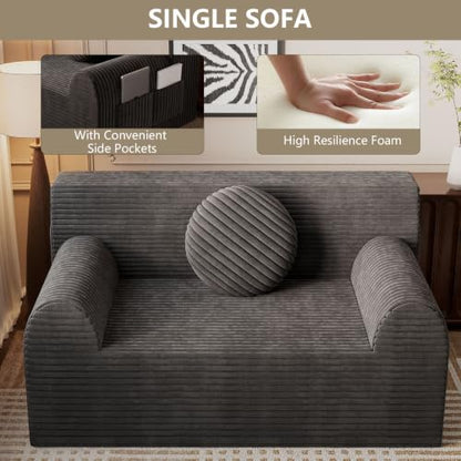 42" Boneless Oversized Chair with Side Pocket, Sofa Small Single Couch in a Box, Deep Seating Boneless Chair for Bedroom Living Room Office Apartment, No Assembly, Dark Grey - color: Dark Grey, size: 42'' Style 3