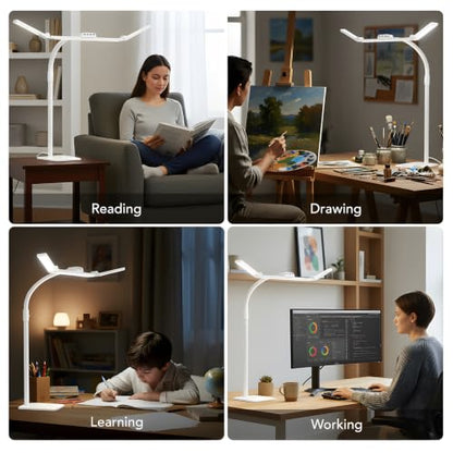 LED Desk Lamp for Home Office with Base, 28.2" Adjustable Gooseneck Swing Arm Bright Desk Light, Dimmable Architect Table Lamp for Desktop Computer Light, Reading, Study, Workbench（White） - color: White