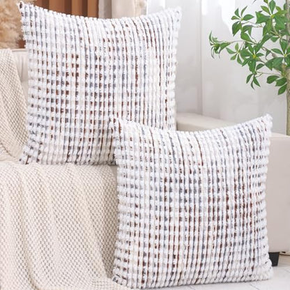 LUOYEHK Boho Throw Pillow Covers 24x24 Inch Set of 2 Chenille Tufted Pillowcase Farmhouse Neutral Cushion Covers for Couch Sofa Bed Living Room, Brown White - color: Brown White, size: 24" x 24" (Pack of 2)