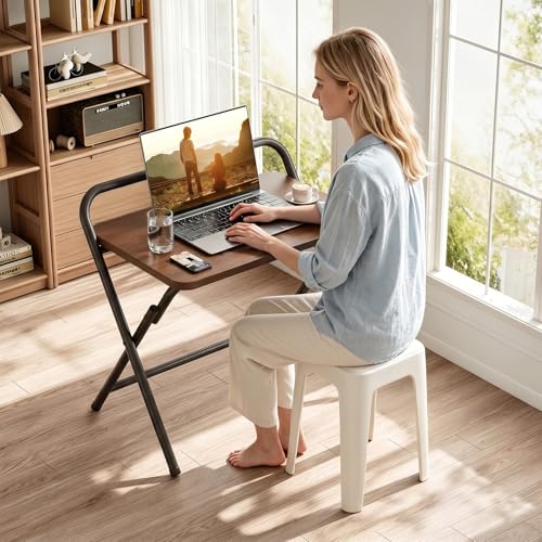 Folding Desk, Small Foldable Computer Desk, Small Table | No Assembly Required,Foldable,24 x 16 Inch,Dark Brown,Suitable for studying&working or dining - color: Dark Brown