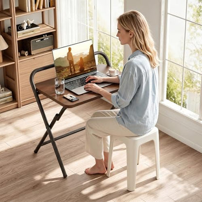 Folding Desk, Small Foldable Computer Desk, Small Table | No Assembly Required,Foldable,24 x 16 Inch,Dark Brown,Suitable for studying&working or dining - color: Dark Brown