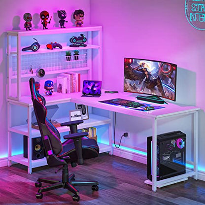 Tribesigns 55" Computer Desk Large Office Desk Study Table (All White) | L-Shaped Writing Desk Workstation with Hutch, Wireless Charging, Open Storage Shelves, and Movable CPU Stand for Home Office - color: All White