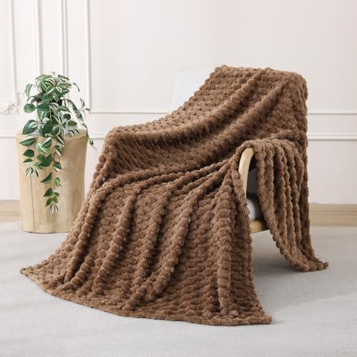 Brown Fleece Throw Blanket 50”×60” for Couch Sofa Bed | Super Soft Cozy Plush Microfiber Flannel Blanket with 3D Jacquard Decorative Lightweight for Mom Woman - color: Brown, size: 50×60inch