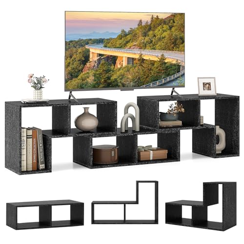 Giantex Free-Combination TV Stand for Bedroom - Entertainment Center for 50 55 60 65 Inch TV, 3-Piece Media Console Table with Storage Cubes, Deformable Open Storage Bookcase Shelf (Black Wood Grain) - color: Black Wood Grain