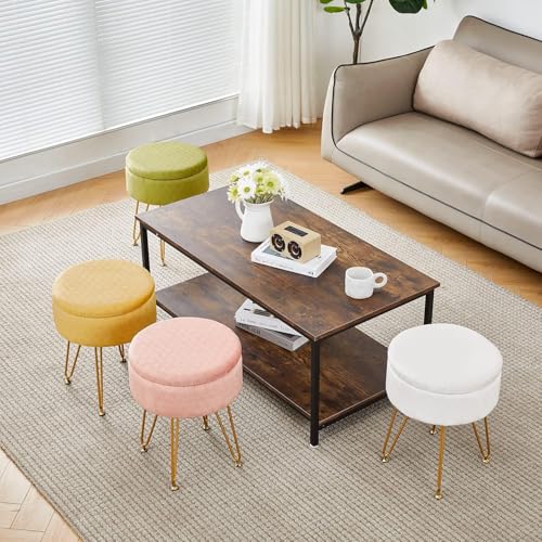 Cpintltr Velvet Storage Ottoman Round Footrest Stool Multifunctional Upholstered Ottoman Modern Accent Vanity Stools Tray Top Coffee Table Suitable for Living Room Bedroom - color: Teal