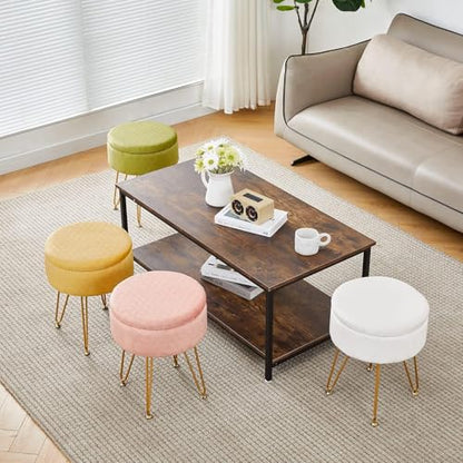 Cpintltr Velvet Storage Ottoman Round Footrest Stool Multifunctional Upholstered Ottoman Modern Accent Vanity Stools Tray Top Coffee Table Suitable for Living Room Bedroom Entryway Cream - color: Cream